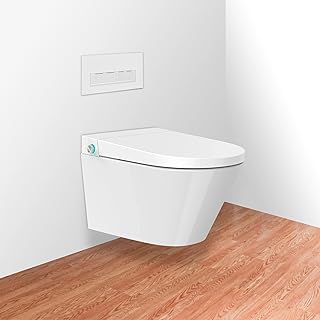 B0F6FLKFYW - SWAN Wall-Mounted Smart Toilet with Heated Seat, Touchless Lid, Warm Air Dryer, Bidet Wash Functions,